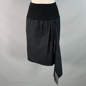 JOOP! Size 8 Black Wool Asymmetrical Fringe Midi Skirt